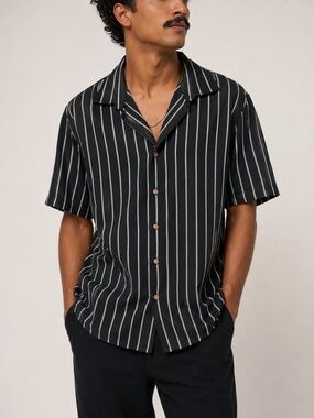 Hoooyi Cotton Blend Striped Button Up Shirt, XXL